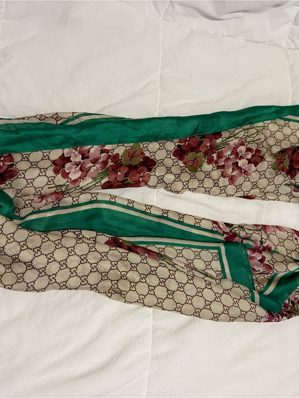 Gucci Floral Monogram Silk Scarf in Green Trim - Picture 2 of 7